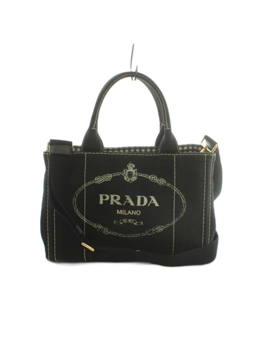 Prada 2-Way Canapa Shoulder Bag Tote Canvas Logo Print Black